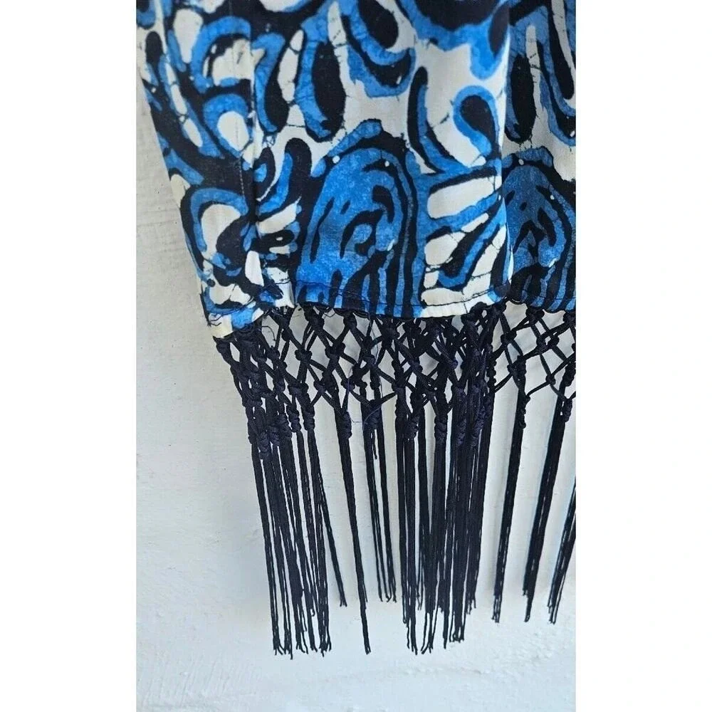 Michael Kors Fringe Trim Paisley Print Dress Womens XL Blue Batik Resort Summer - Picture 5 of 12